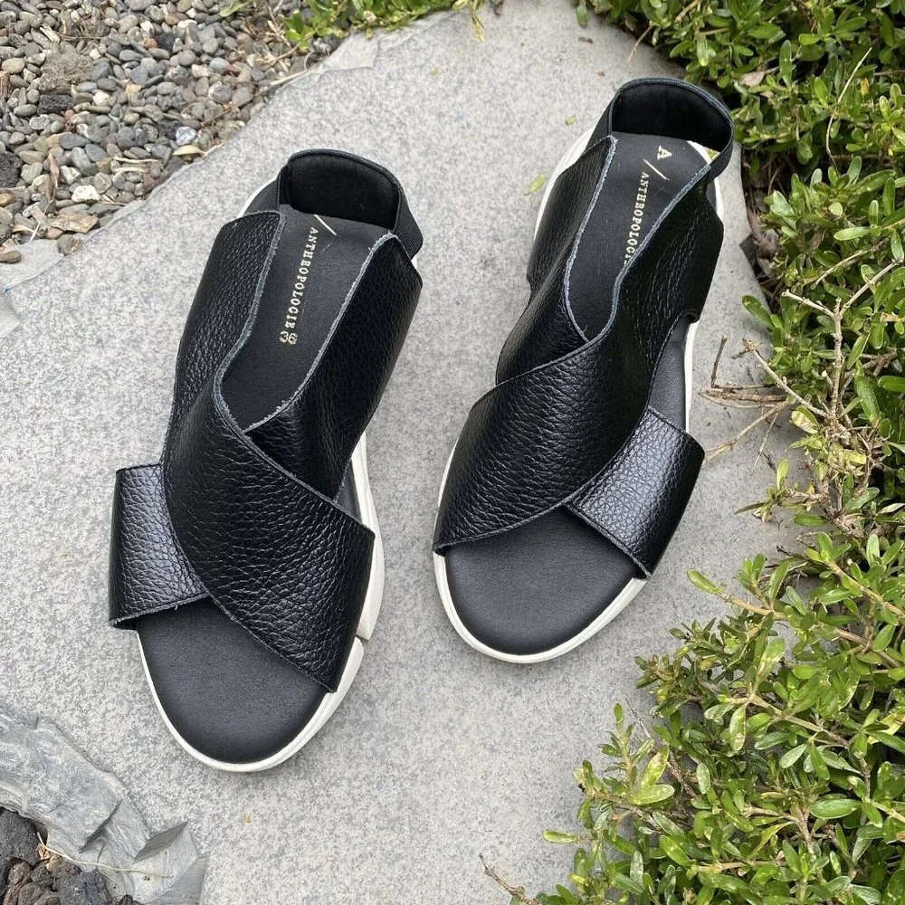 Daily Practice by Anthropologie Fisherman Sandals Size 36 US 6 $148 Black White